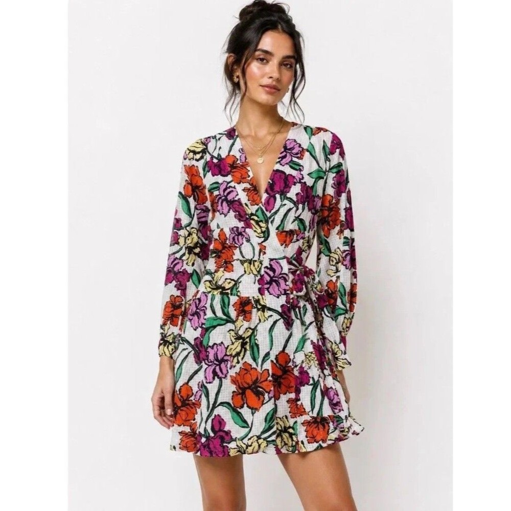 Roller Rabbit Wrap Dress Size Small Jorales Bibianna Floral Long Sleeve Cotton